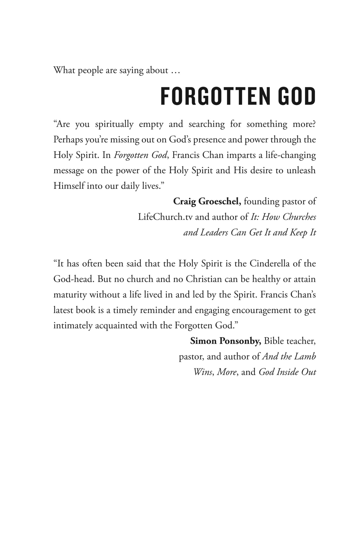 Forgotten God: Reversing Our Tragic Neglect of the Holy Spirit